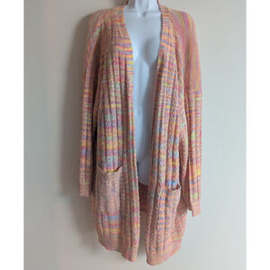 Bloomshic Wool Cardigan Womens 22 Rainbow Multicolor Open Front Oversized Light